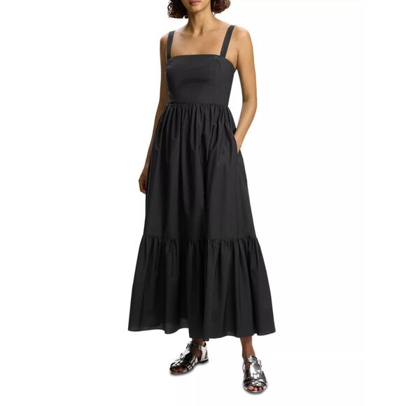 Theory Women Black Cotton Blend Lightweight Sleeveless Tiered Maxi Dress Size 6